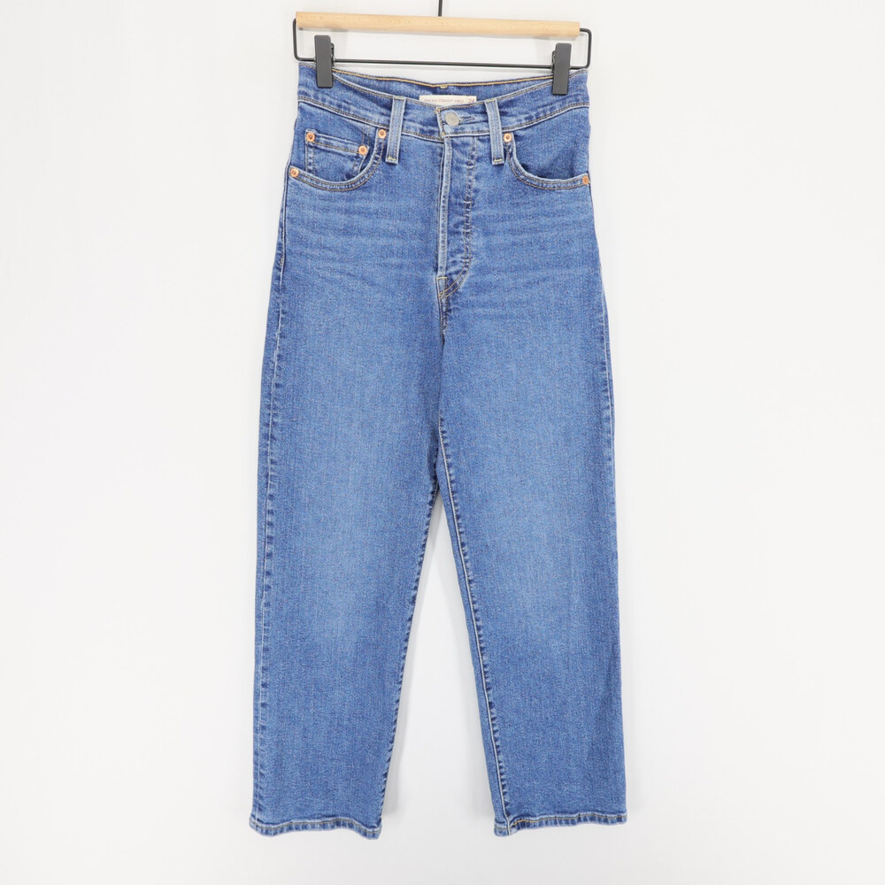 Levis Ribcage Straight Ankle Jeans Womens 24 Blue Super High Rise Button Fly
